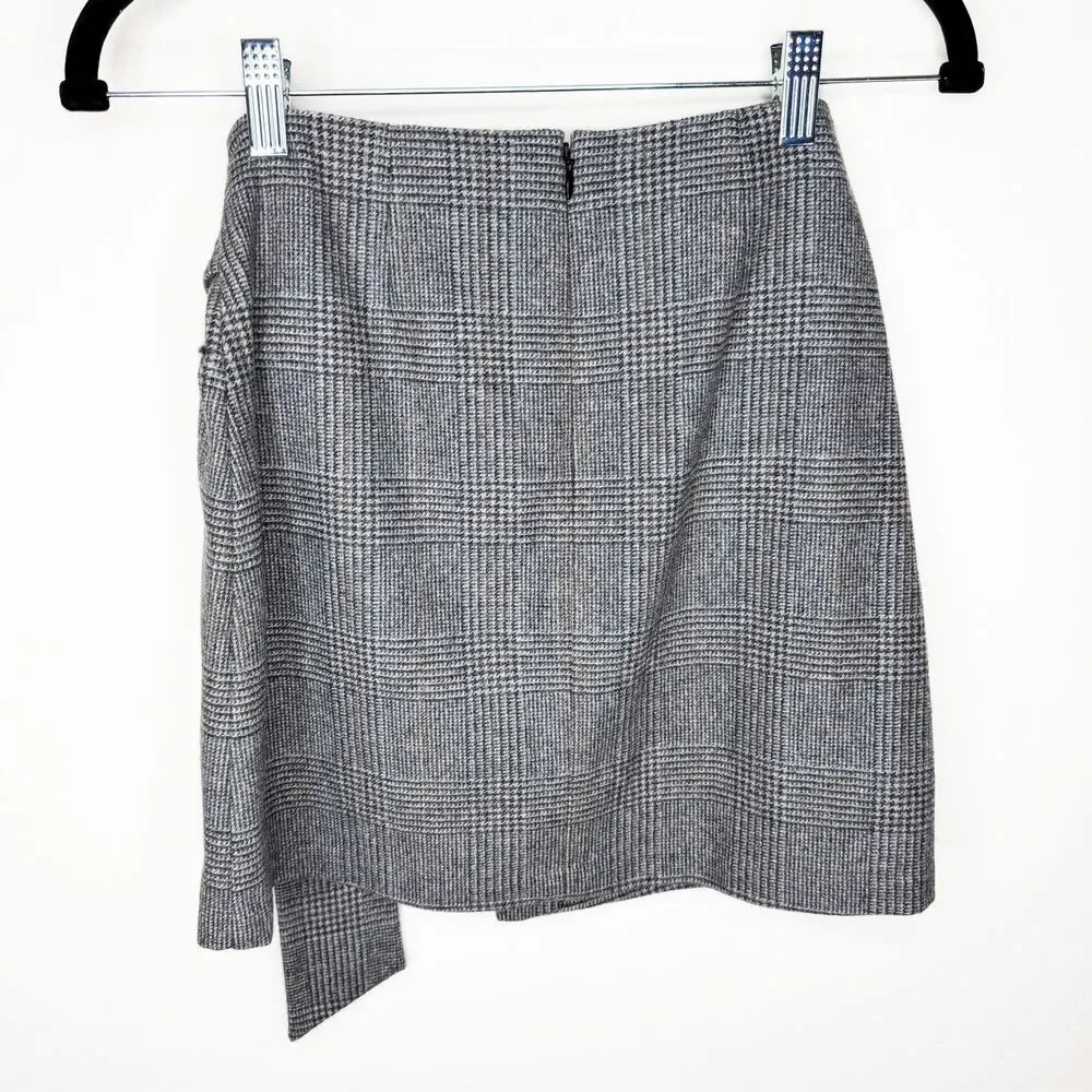 NWT Aritzia Wilfred Dorine Wrap Front Glen Check Plaid Wool Blend Mini Skirt 0